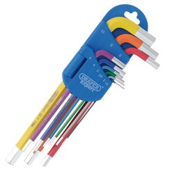Draper Expert Metric Long Arm Hex Key Set, Colour Coded (9 Piece)