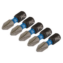 Draper Expert Cross Slot/PH Type Impact Screwdriver Bits, No.2 x 25mm, 1/4" Hex (Pack of 5)