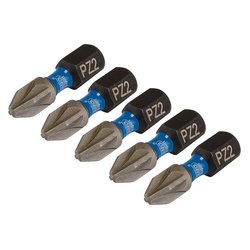 Draper Expert PZ-Type Impact Screwdriver Bits, No.2 x 25mm, 1/4" Hex (Pack of 5)