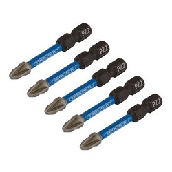 Draper Expert PZ-Type Impact Screwdriver Bits, No.2 x 50mm, 1/4" Hex (Pack of 5)