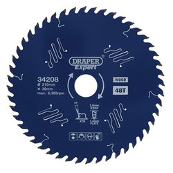 Draper Expert TCT Circular Saw Blade for Wood with PTFE Coating, 210 x 30mm, 48T