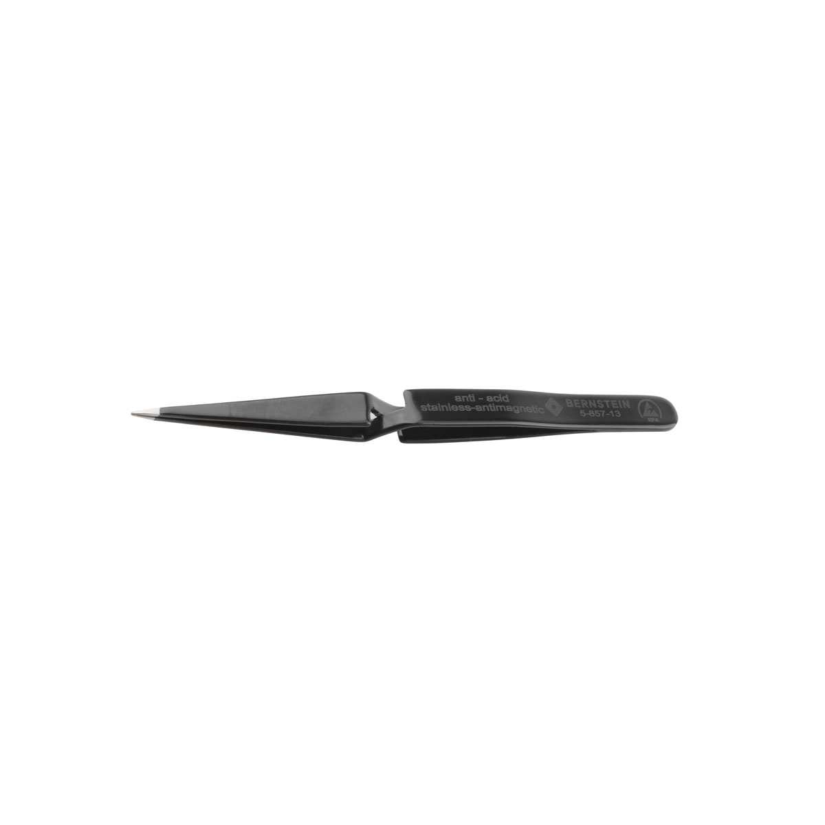 ESD SMD cross (jaw) tweezers 125 form 31 stainless steel self-holding, dissipative