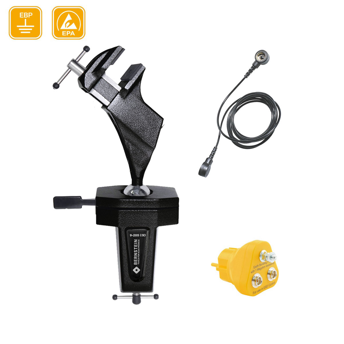 ESD ball joint vice (clamping) dissipative + earth bonding point + cable