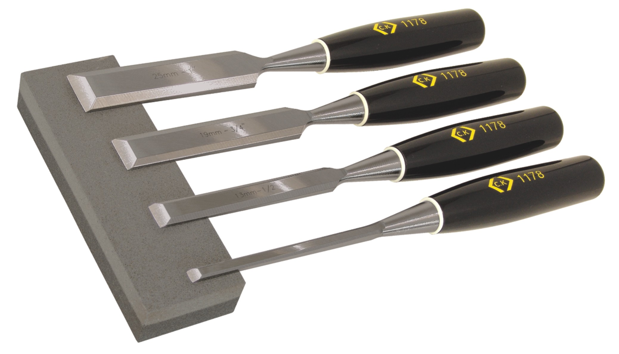 CK Wood Chisel Bevel Edged Set Of 4 Plus Sharpening Stone